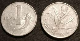 ITALIE - ITALIA - Lot De 2 Pièces - 1 LIRE 1954 - KM 91 - 2 LIRES 1953 - KM 94 - 1 Lira