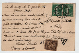 LE PERNEUF; 3 Janvier 1919; CP Insuffisamment Affranchie; Taxée à Châtel De Neuvre; Taxe Yvert 29, Papier GC; - Otros & Sin Clasificación