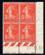 YT-N°: 278A - SEMEUSE, Coin Daté Du 27.12.1935, Galvano C De A+C, 1er Tirage, Voir Description - 1930-1939