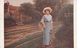 CPA - Illustration Non Signée - Femme Au Chapeau Dans Son Jardin Cueille Des Fleurs - Ohne Zuordnung