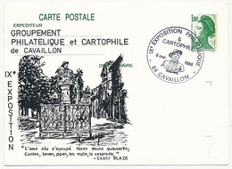 Entier Repiqué - C.P. 1,80 Liberté - IXeme Exposition Philatélique Et Cartophile - CAVAILLON - 8 Mai 1986 - Overprinter Postcards (before 1995)