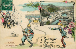 Dinan * Souvenir Du Concours De Pompiers Du 11/12 Et 13 Juin 1910 * Sapeur Pompier Fireman * CPA Illustrateur - Dinan