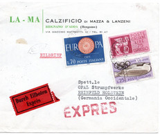 60323 - Italien - 1961 - 75L Eilmarke MiF A EilBf BERGAMO -> REINFELD (Westdeutschland) - 1961-70: Poststempel