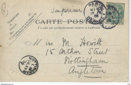Carte De FRANCE Pour ANGLETERRE - Cachets PARIS - DEPART 1906 Sur Timbre Type Blanc + Cachet NOTTINGHAM 1906 - Brieven En Documenten