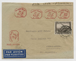 BELGIQUE - COB PA 2 + MACHINE A AFFRANCHIR SUR LETTRE PAR AVION POUR BUENOS AIRES - Andere & Zonder Classificatie