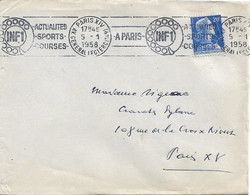 France , 1958 , Ema , Slogan Postmark " INF1 A PARIS Actualites Sports Courses " - Brieven En Documenten