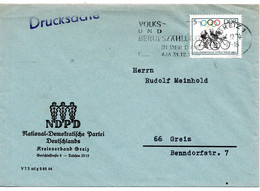 60332 - DDR - 1964 - 5Pfg Olympiade Tokyo EF A DrucksBf GREIZ - VOLKS- UND BERUFSZAEHLUNG IN DER DDR, Abs.: NDPD - Sommer 1964: Tokio