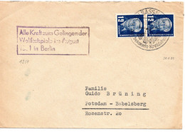 60334 - DDR - 1951 - 2@12Pfg Pieck A Bf SASSNITZ - ... -> Potsdam, M. PropStpl "Alle Kraft Zum Gelingen ..." - Lettres & Documents