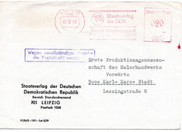 60335 - DDR - 1980 - 20Pfg AbsFreistpl A Bf LEIPZIG - STAATSVERLAG DER DDR ... -> Karl-Murx-Stadt - Covers & Documents