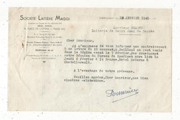 Courrier , En Tête De Facture , SOCIETE LAITIERE MAGGI, Chatellerault,1945 , 8 Place De L'Opéra, Paris,  Frais Fr 1.75 E - Lebensmittel