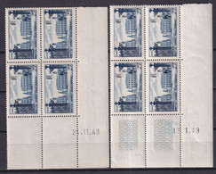 COINS DATES 1948+1949 - SITES ET MONUMENTS YVERT N° 822 - 2 RARES BLOCS De 4 ** MNH - COTE YVERT = 170 EUR - 1940-1949