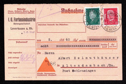 DR Nachnahme-Karte LEVERKUSEN I.G. WERK - Altendambach - 24.9.31 - Mi.412,414 V. Farbenindustrie - Storia Postale