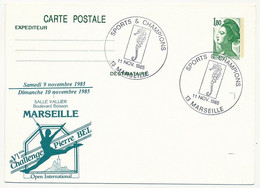 FRANCE - CP 1,80 Liberté Oblit Temporaire  "SPORTS ET CHAMPIONS - 13 MARSEILLE - 1985" / Challenge Pierre Bel - Overprinter Postcards (before 1995)