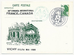 Entier Repiqué - C.P. 1,80 Liberté - 36eme Congrès France Canada - Obl. Philatélie 03 VICHY - 23/V/1986 - Cartes Postales Repiquages (avant 1995)