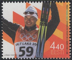Estonia 2002 MNH Sc 439 4.40k Andrus Veerpalu, Gold Medalist Skier - Estonia