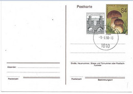 2160o: Österreich 1990, Ganzsache Portoprovisorium Postkarte ANK 396, Fichtensteinpilz FDC (ANK 24.- €) - 1991-00 Cartas