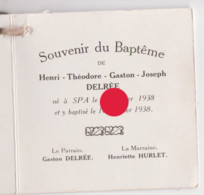 SPA 1938 Souvenir Du Baptême De Henri DELREE Avec Une Petite Pièce De 5 Centimes - Naissance & Baptême