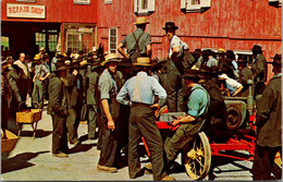 Pennsylvania Dutch Country Greetings BIrd-In-Hand Amish Men At Public Sale Of Farm Equipment At Old Village Store - Lancaster