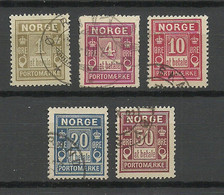NORWAY 1889-1914 Michel 1 - 6 I & 4 II O Portomarken Postage Due - Used Stamps