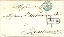 1857- Letter From St Petersbourg    Rating 11 D. Entrance Blu Valenciennes To Bordeaux+ PORTO Framed - - Marques D'entrées