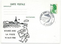 Entier Repiqué - 1,80 Liberté - Bougez Avec La Poste - 24 BERGERAC - 14 Avril 1986 - AK Mit Aufdruck (vor 1995)