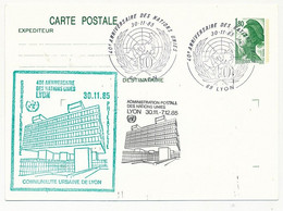 Entier Repiqué - 1,80 Liberté - 40° Anniversaire Des Nations Unies - 69 LYON - 30/11/1965 + Cachet ONU - Cartoline Postali Ristampe (ante 1955)