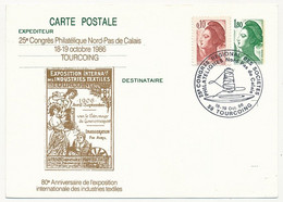 Entier Repiqué - 1,80 Liberté - 80° Anniversaire Industries Textiles - TOURCOING - 18/19 Octobre 1986 - Cartoline Postali Ristampe (ante 1955)