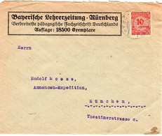 53197 - Deutsches Reich - 1923 - 10MioM (Lochung "W.T.") EF A Bf NUERNBERG -> Muenchen - Covers & Documents