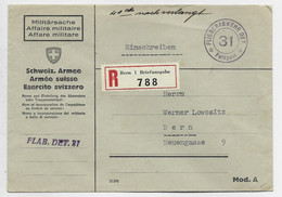 HELVETIA SUISSE LETTRE COVER AFFAIRE MILITAIRE SUISSE FELPOST 31  FLAB DET 31 1940 - Oblitérations