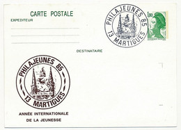 Entier Repiqué - 1,80 Liberté - "Philajeunes 85 Année Internationale De La Jeunesse" - 13 MARTIGUES - 7/8 Déc 1985 - Overprinter Postcards (before 1995)
