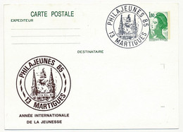 Entier Repiqué - 1,80 Liberté - "Philajeunes 85 Année Internationale De La Jeunesse" - 13 MARTIGUES - 7/8 Déc 1985 - Cartoline Postali Ristampe (ante 1955)