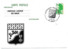 Entier Repiqué - 1,90 Liberté - Amicale Laique De Bruz - Exposition Philatélique - 35 BRUZ - 8 Mai 1987 - Cartes Postales Repiquages (avant 1995)