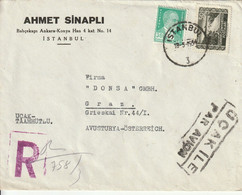 Turquie Lettre Recommandée Par Avion Istanbul Pour L'Autriche 1954 - Cartas & Documentos