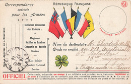 Carte Correspondance Armées Franchise Militaire Guerre 1914 1918 , Drapeaux France Belgique Russie Royaume Uni Trefle - Guerra 1914-18