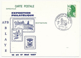 Entier Repiqué - 1,90 Liberté - Exposition Philatélique - 33 BLAYE - 16/17 Mai 1987 - Cartoline Postali Ristampe (ante 1955)