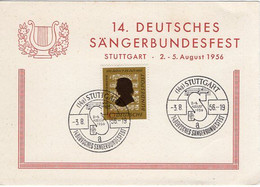 53575 - Bund - 1956 - 10Pfg Schumann EF A SoKte M SoStpl STUTTGART - 14. DEUTSCHES SAENGERBUNDESFEST - Música