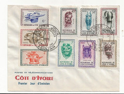 22-7-2227 Côte D'Ivoire Lettre Premier Jour Abidjan Le 5/3/1960 Série Complète N° 181 à 189 Sculptures Masques Ethniques - Storia Postale