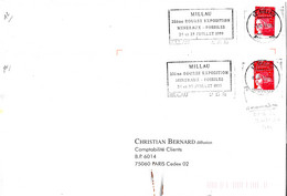 Curiosité Empreintes MEGRAS De 12 Millau 07.05.99 Avec Timbre à Date à Pont Normal Et Sans Le Trait Du Bas - Covers & Documents