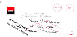 Griffe "Retour A L'Envoyeur ---Voie Inconnue A Toulouse" 13.3.00 Sur Enveloppe Commerciale Blanche - Storia Postale