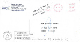 Griffe " N'Habite Pas A / L'Adresse Indiquée / 0207 " Plus Emreinte Secap NPAI O= De 33 Bordeaux RP 6-6 1995 - Brieven En Documenten