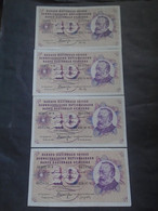 SWITZERLAND SUISSE  , P 45q 45r 45s 45u, 10 Francs, 1971 1972 1973 1977, 4 EF Notes At FV - Suisse