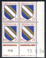 YT-N°: 953 - Blason Du CHAMPAGNE, Coin Daté Du 13.05.1954, Galvano B De A+B, 4e Tirage, NSC/**/MNH - 1950-1959