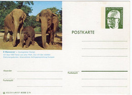 53613 - Bund - 1974 - 30Pfg Heinemann BildGAKte "Zoologischer Garten Hannover", Ungebraucht - Elephants