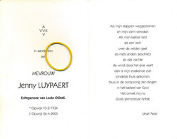 Jenny LUYPAERT -- Opwijk 1934 - 2005 - Esquela