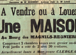 VP20.272 - Affiche - Me DEBRAY Notaire à LUCON - Maison à Vendre & 1Pièce De Terre Au Bourg De MAGNILS - REGNIERS - Manifesti