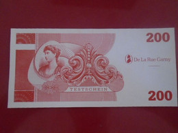 TESTNOTE, TESTSCHEIN , De La Rue Garny ,  200 , Red, Plastic ,  UNC Neuf - Specimen