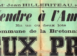 VP20.275 - 1951 - Affiche - Me HILLERITEAU Notaire à LUCON - A Vendre 2 Prés Situés Commune De LA BRETONNIERE - Manifesti