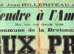 VP20.275 - 1951 - Affiche - Me HILLERITEAU Notaire à LUCON - A Vendre 2 Prés Situés Commune De LA BRETONNIERE - Affiches