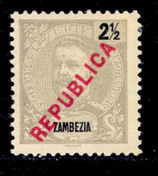 ! ! Zambezia - 1917 D. Carlos Local Republica 2 1/2 R - Af. 90 - MH - Zambèze