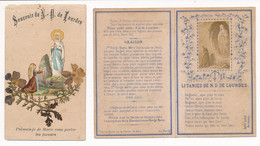 Lot De 2 Images Pieuses Fleurs Séchées Litanies Notre Dame De Lourdes - Andachtsbilder